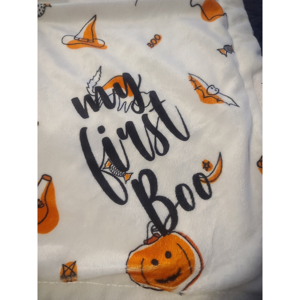 Hello Spud My First Boo Halloween Baby Blanket Pumpkin Ghost Sherpa White Orange